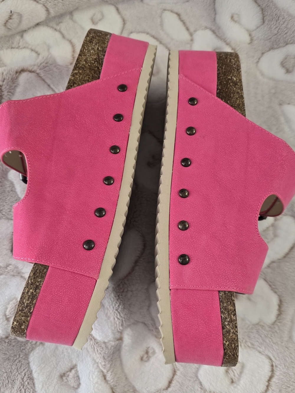 New Altar'd State Pink Double Buckle Cork Slide Sandals Size 8 Platform Chunky - Picture 7 of 13
